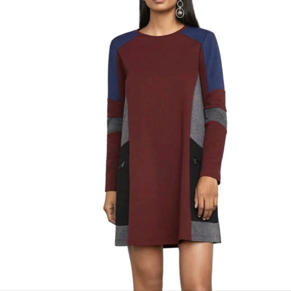 BCBGMaxAzria Burgundy and Blue Long Sleeve Dress - Picture 6 of 6